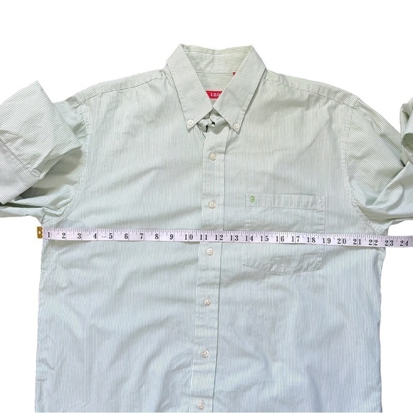 Izod White and Pale Green Pinstripe Button Down Shirt Sz M - Picture 7 of 12